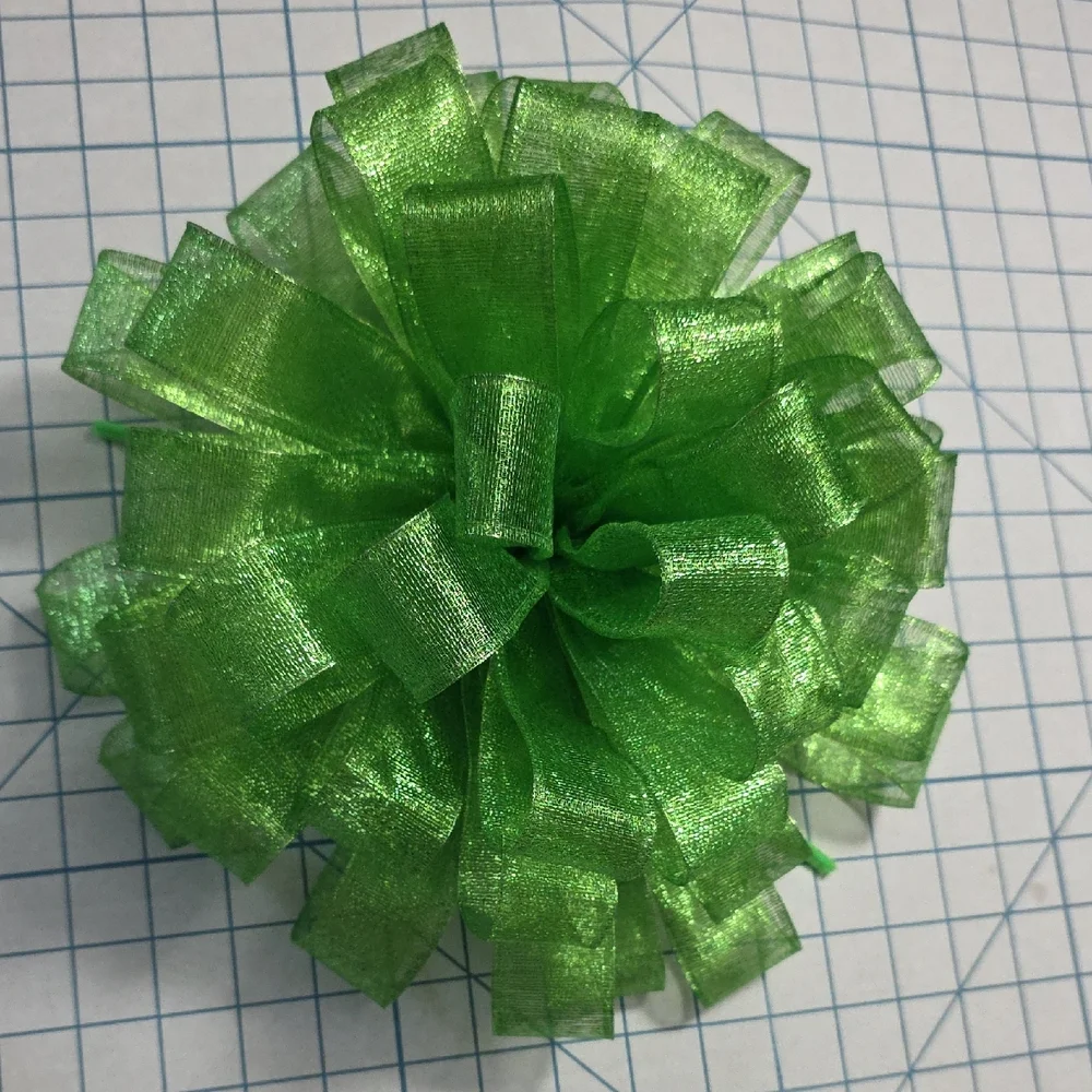 Christmas Tree Bow Topper, Lime Green Sheer Ribbon Tree Topper 44 Loop Bow #1of4